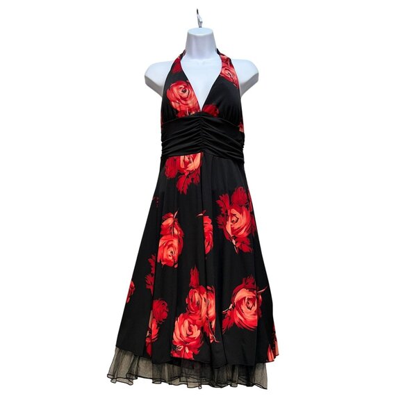 Womens Halter Midi Dress Size M Black Red Sexy Open Back Party Y2K - Picture 1 of 10